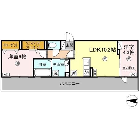 D-ROOM八王寺町(2LDK/2階)の間取り写真