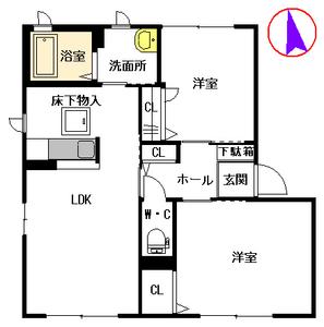 メゾンアンリシール C棟(2LDK/1階)の間取り写真