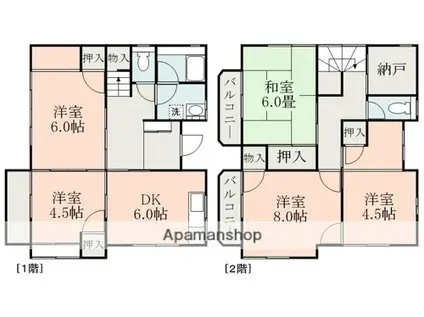 熊本県熊本市中央区 2階建 築42年(5DK)の間取り写真