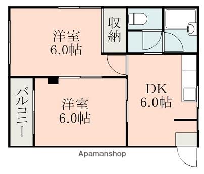 パームハイツ本山(2DK/2階)の間取り写真