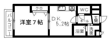 ロイヤルワン二本木(1DK/2階)の間取り写真