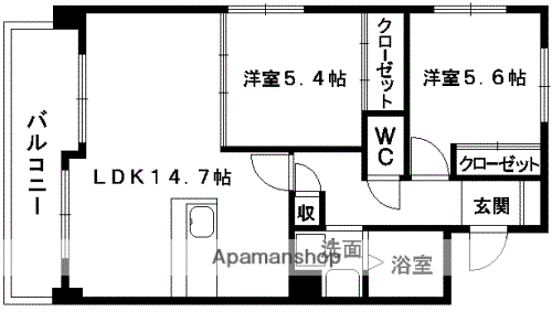 ハーモニー国府(2LDK/6階)の間取り写真