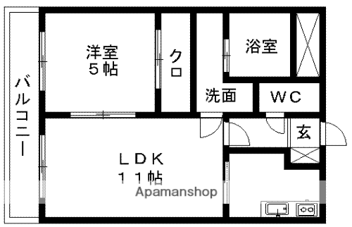 エスパシオ近見(1LDK/1階)の間取り写真