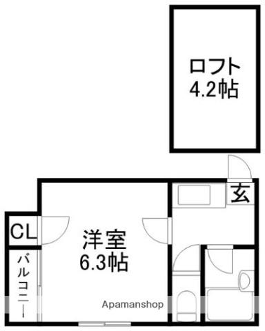 カーサボルベール(1K/1階)の間取り写真