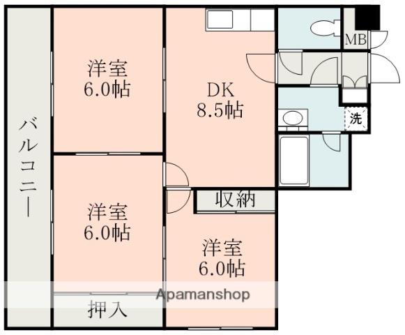 日宝セシール呉服町(3DK/3階)の間取り写真