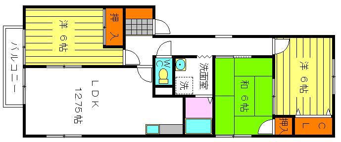 エクセルNAGAMINE-B(3LDK/2階)の間取り写真