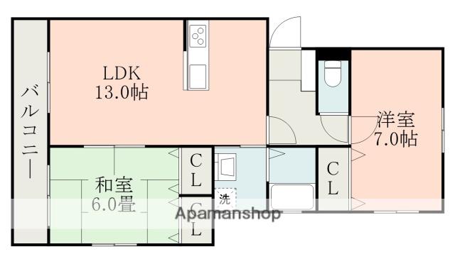 ワコーハイツ(2LDK/1階)の間取り写真