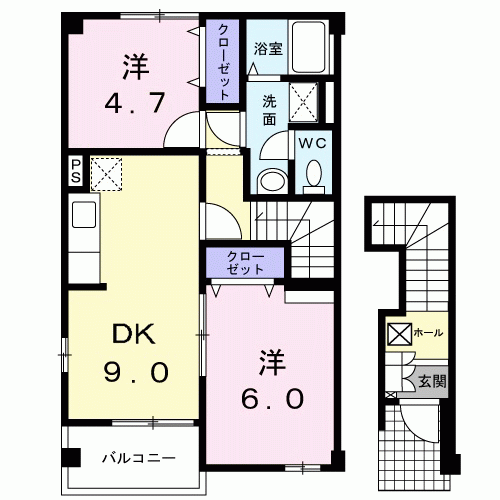 ポライトリ-A(2DK/2階)の間取り写真