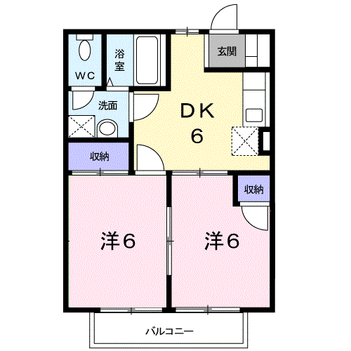 ハッピーシャトウⅠ(2DK/2階)の間取り写真