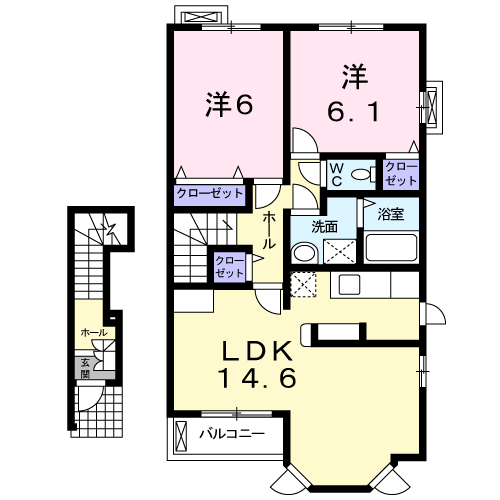 メゾン・ジェルメⅠ(2LDK/2階)の間取り写真