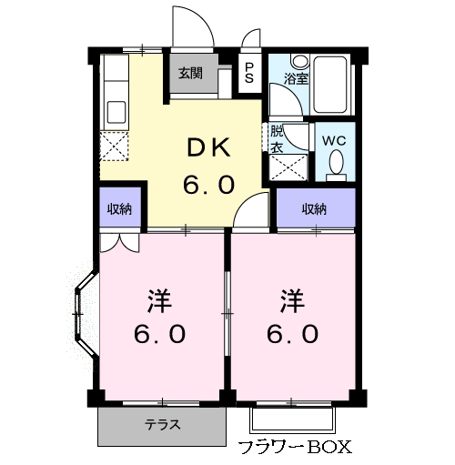 メゾン打越Ⅱ(2DK/1階)の間取り写真