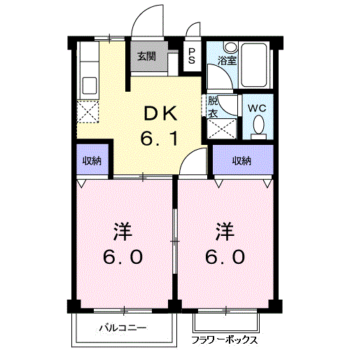 メゾン・ド・セシボン(2DK/1階)の間取り写真