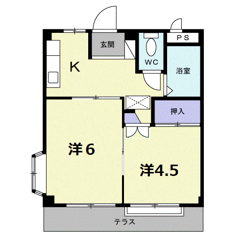 神山ハイツⅢ(2K/1階)の間取り写真
