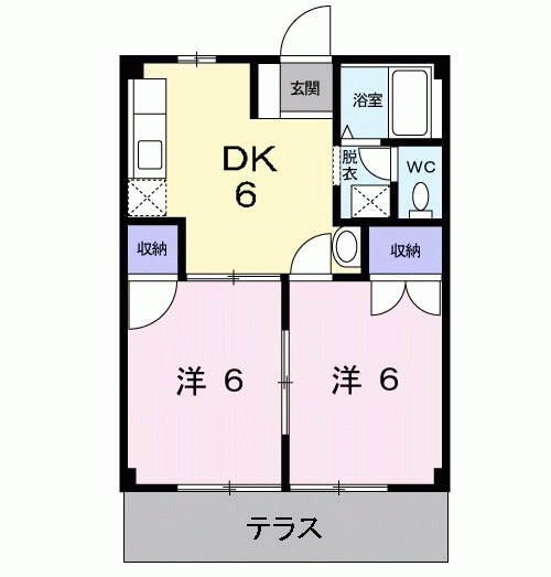 コスモスハイツ(2DK/1階)の間取り写真
