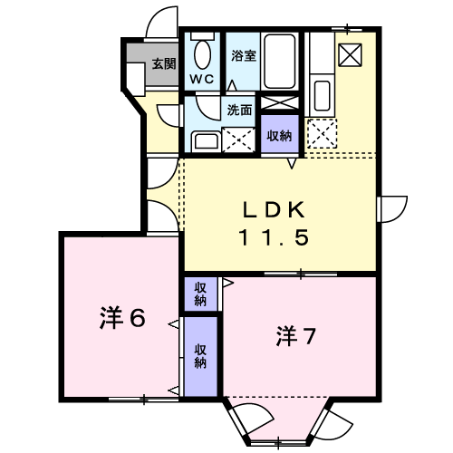 コンフォート弓削(2LDK/1階)の間取り写真