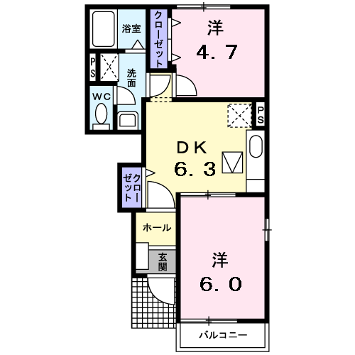 モンブラン(2DK/1階)の間取り写真