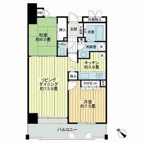 サーパスシティ新屋敷一番館(2LDK/2階)の間取り写真