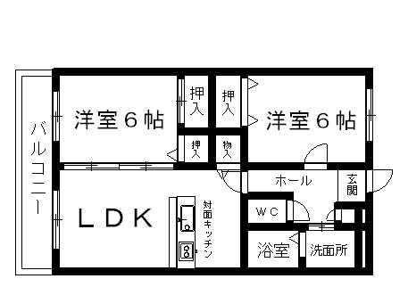 グランディールさくら(2LDK/3階)の間取り写真