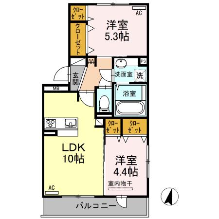 ハイムセラ大津駅前(2LDK/3階)の間取り写真