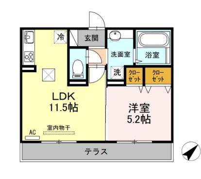 ビブロスポンテ(1LDK/1階)の間取り写真