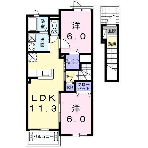 ドリームハイツD(2LDK/2階)の間取り写真
