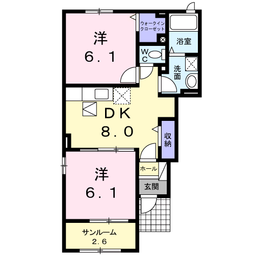 グレイス広崎Ⅱ(2DK/1階)の間取り写真