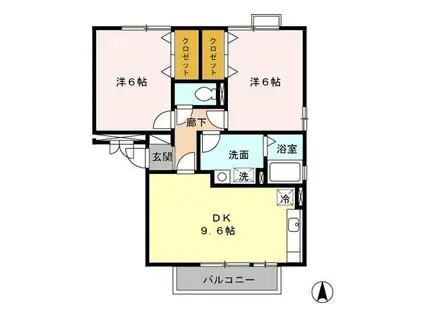 ドミール平成ⅡA棟(2DK/3階)の間取り写真