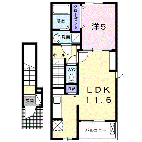 カーサ・グラシオッソ(1LDK/2階)の間取り写真