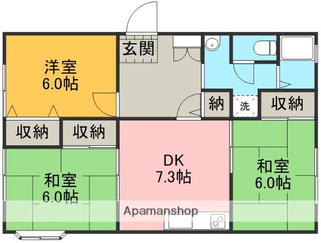アンプルールA棟(3DK/1階)の間取り写真