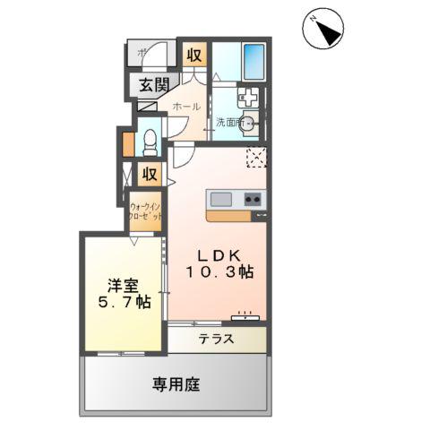 エレガンス益城(1LDK/1階)の間取り写真