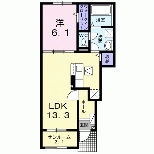 フルール山鹿 Ⅱ(1LDK/1階)の間取り写真