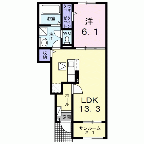 フルール山鹿 Ⅱ(1LDK/1階)の間取り写真