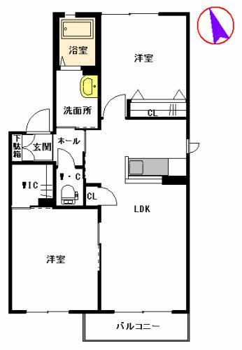 ソフィア梶尾 B棟(2LDK/2階)の間取り写真