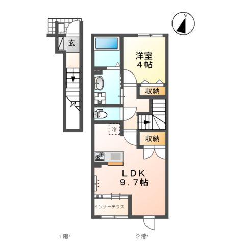 フロンティアエステートⅡ(1LDK/2階)の間取り写真