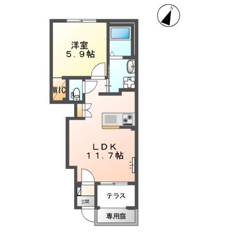 CRESCENT(1LDK/1階)の間取り写真
