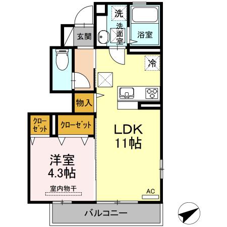 D-ROOM須屋(1LDK/1階)の間取り写真