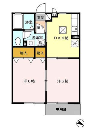 クローバーハイツ(2DK/1階)の間取り写真