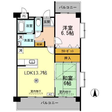 ルネスリヴェール(2LDK/2階)の間取り写真