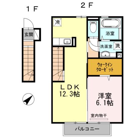 セジュール池亀町B棟(1LDK/2階)の間取り写真