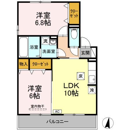 ガーデンヒルズ青葉台(2LDK/1階)の間取り写真
