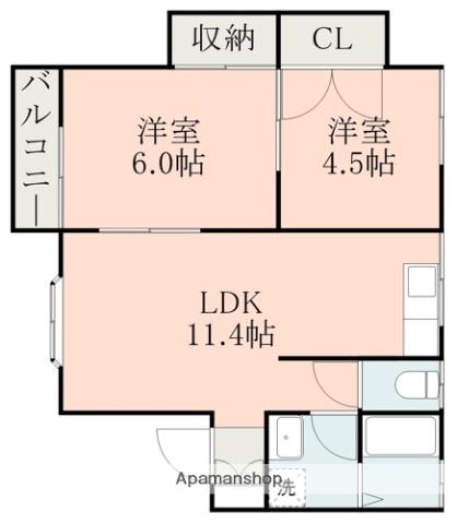若葉ヶ丘ハイツ(2LDK/2階)の間取り写真