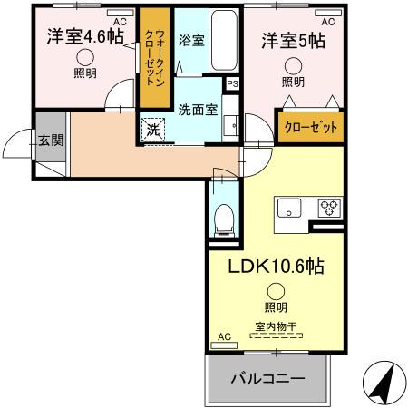 豊肥本線 東海学園前駅 徒歩56分 3階建 築2年(2LDK/2階)の間取り写真