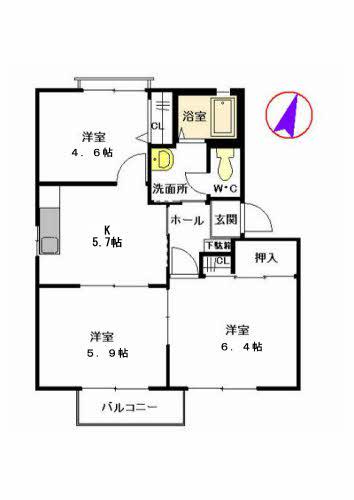 ラフォーレ光(3K/2階)の間取り写真