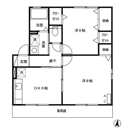キャッスルコンフォートB棟(2DK/1階)の間取り写真
