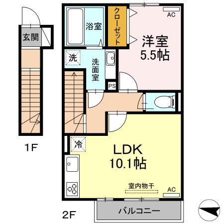 グランフォレMⅠ(1LDK/2階)の間取り写真
