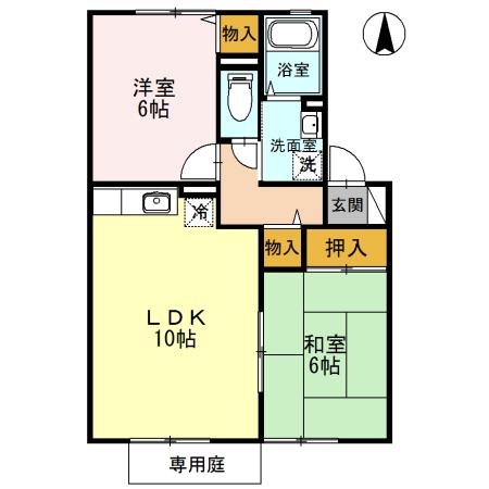 セジュール一ツ木(2LDK/1階)の間取り写真