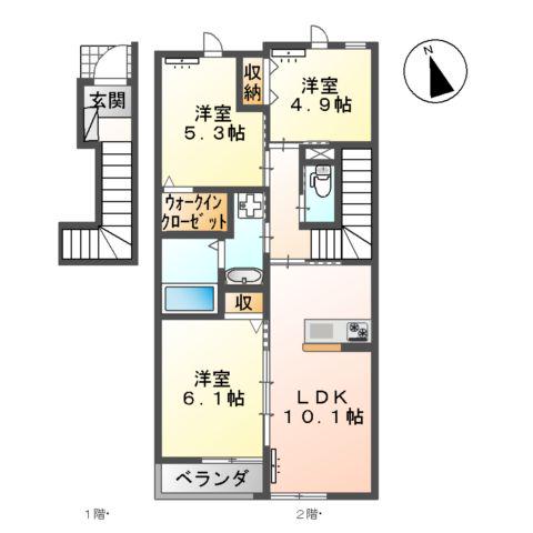 メープルⅡ(3LDK/2階)の間取り写真