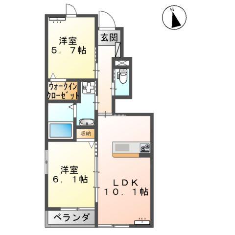 メープルⅡ(2LDK/1階)の間取り写真