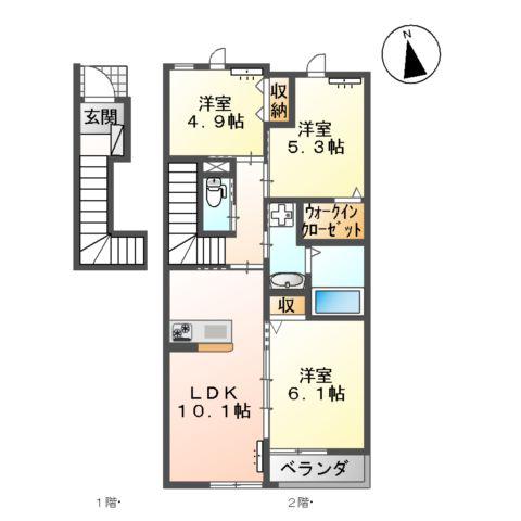 メープルⅡ(3LDK/2階)の間取り写真
