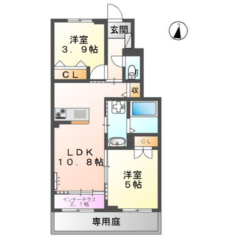 CHAMP DE PIERRE(2LDK/1階)の間取り写真